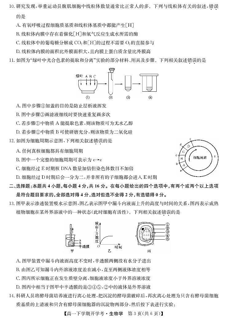 江西省赣州市2023-2024学年高一下学期开学考生物试题03