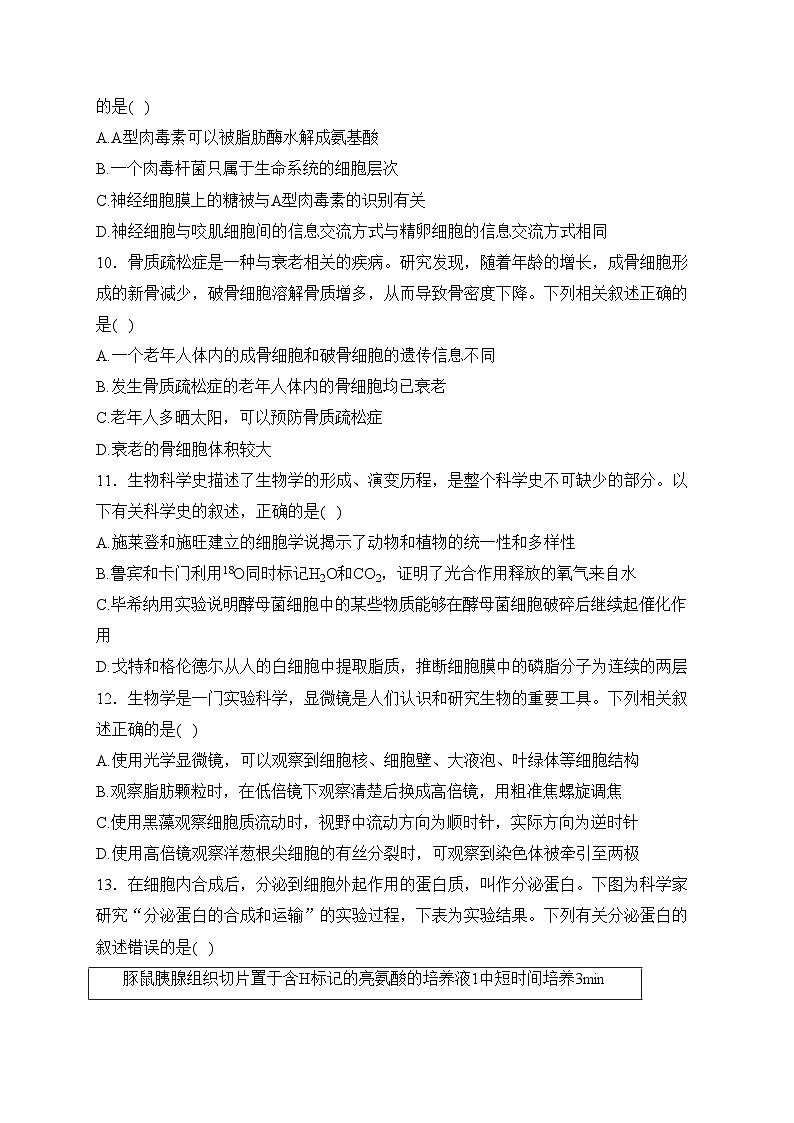 广东省汕尾市2023-2024学年高一上学期期末教学质量测试生物试卷(含答案)03