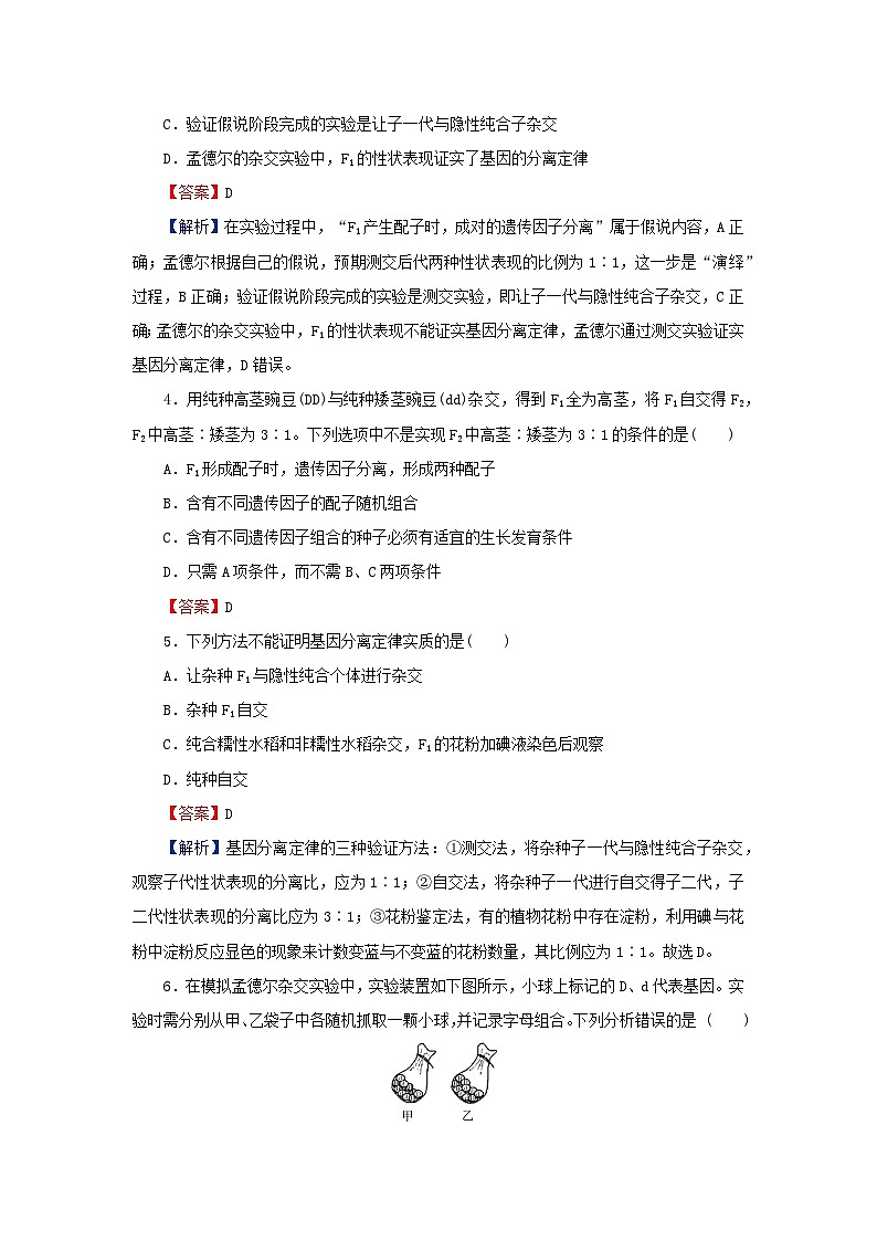 2024春高中生物第1章遗传因子的发现1孟德尔的豌豆杂交实验一课后提能训练（人教版必修2）第2页