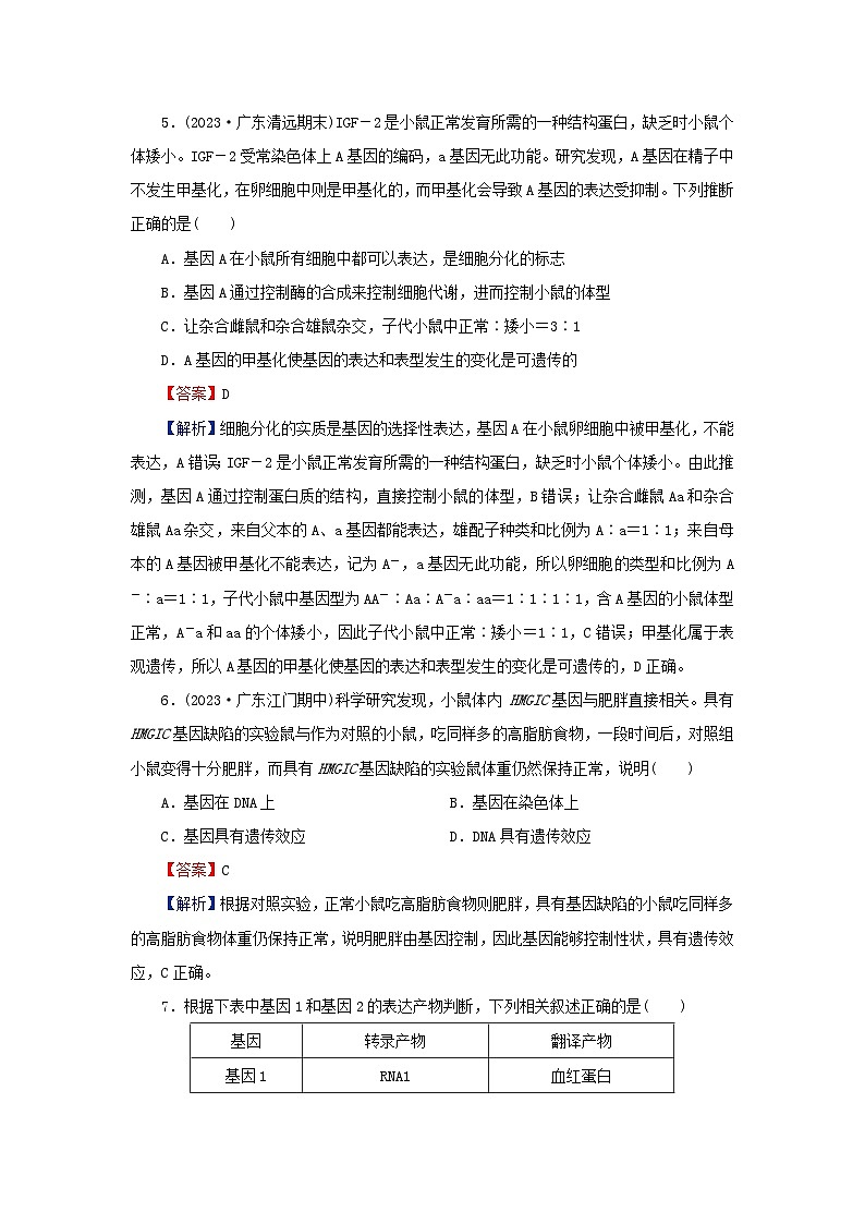 2024春高中生物第4章基因的表达2基因表达与性状的关系课后提能训练（人教版必修2）03