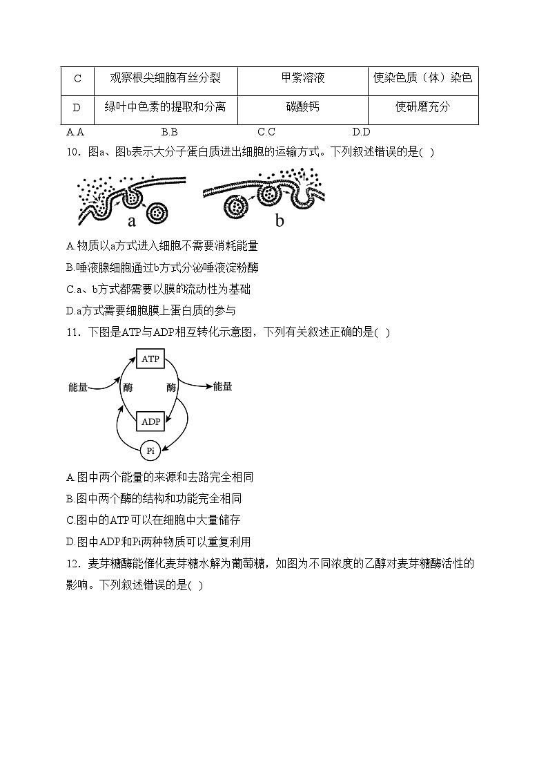 陕西省咸阳市2023-2024学年高一上学期期末教学质量检测生物试卷(含答案)03