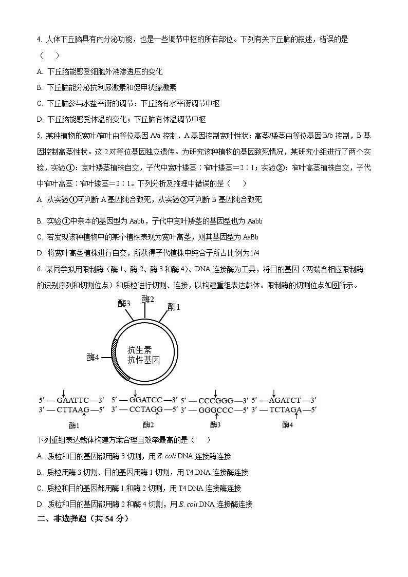 精品解析：云南省曲靖市宣威市九中2023-2024学年高三下学期入学考试理综生物试题（原卷版）第2页