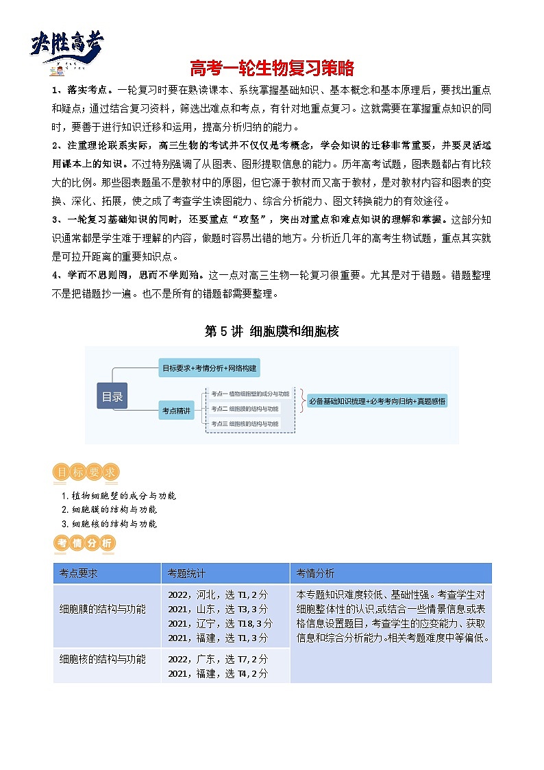 第5讲 细胞膜和细胞核（讲义）（学生版）第1页
