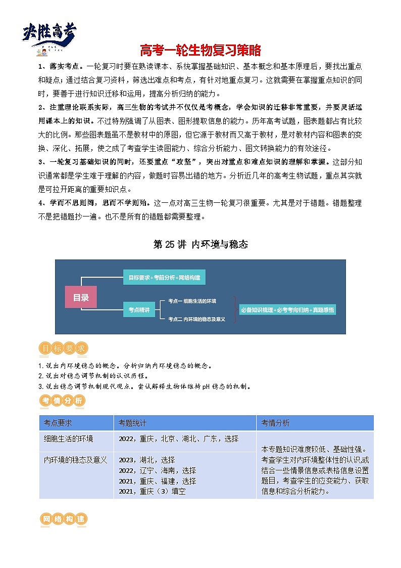 最新高考生物一轮复习【讲通练透】 第25讲 内环境与稳态（讲通）01