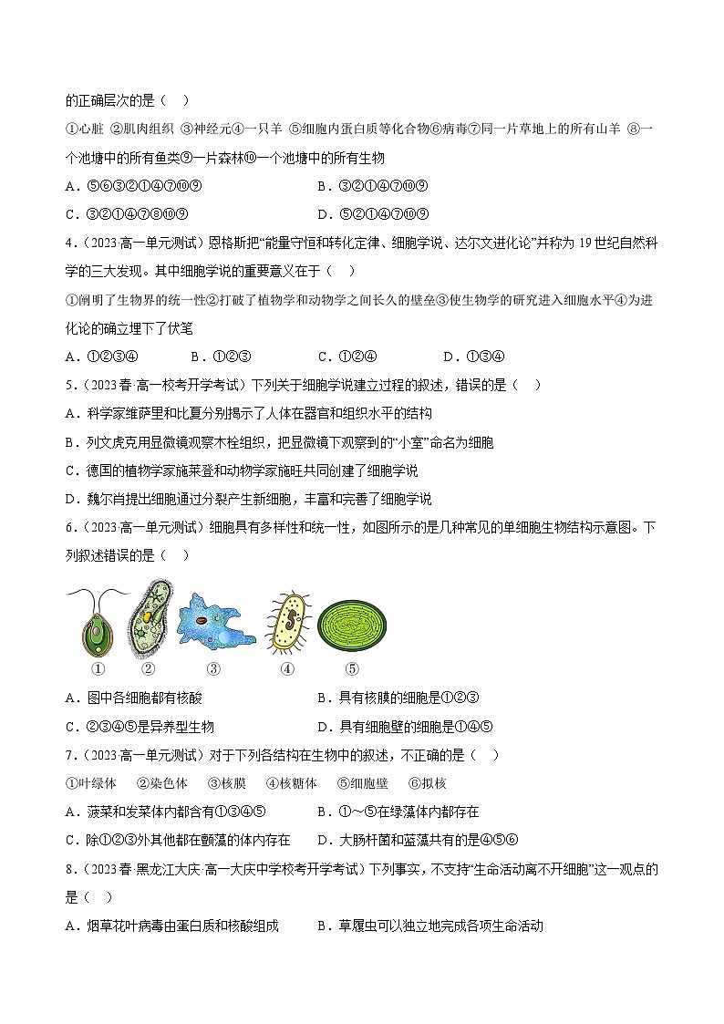 第一单元 细胞的概述及其分子组成（原卷版）第2页