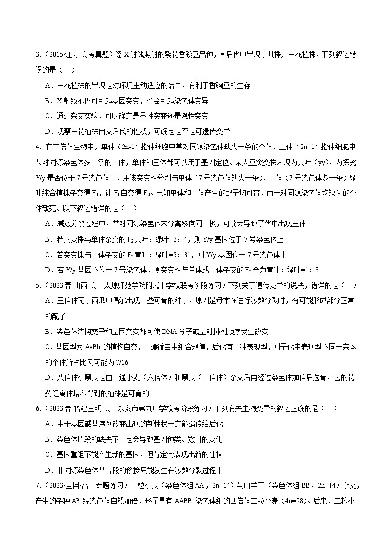 第七单元 生物的变异与进化（测试）（原卷版）第2页