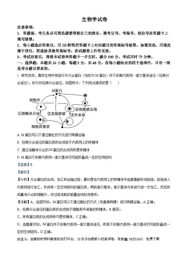114，2024届贵州省贵阳市一中高三一模生物试题01
