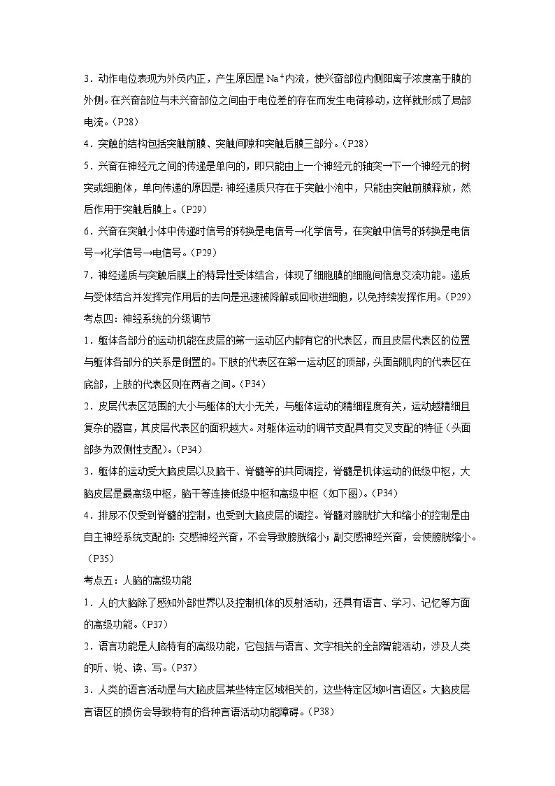 高考生物第一轮复习知识点挖空专项练习 倒数第5天动物生命活动调节（原卷版+答案解析）第2页