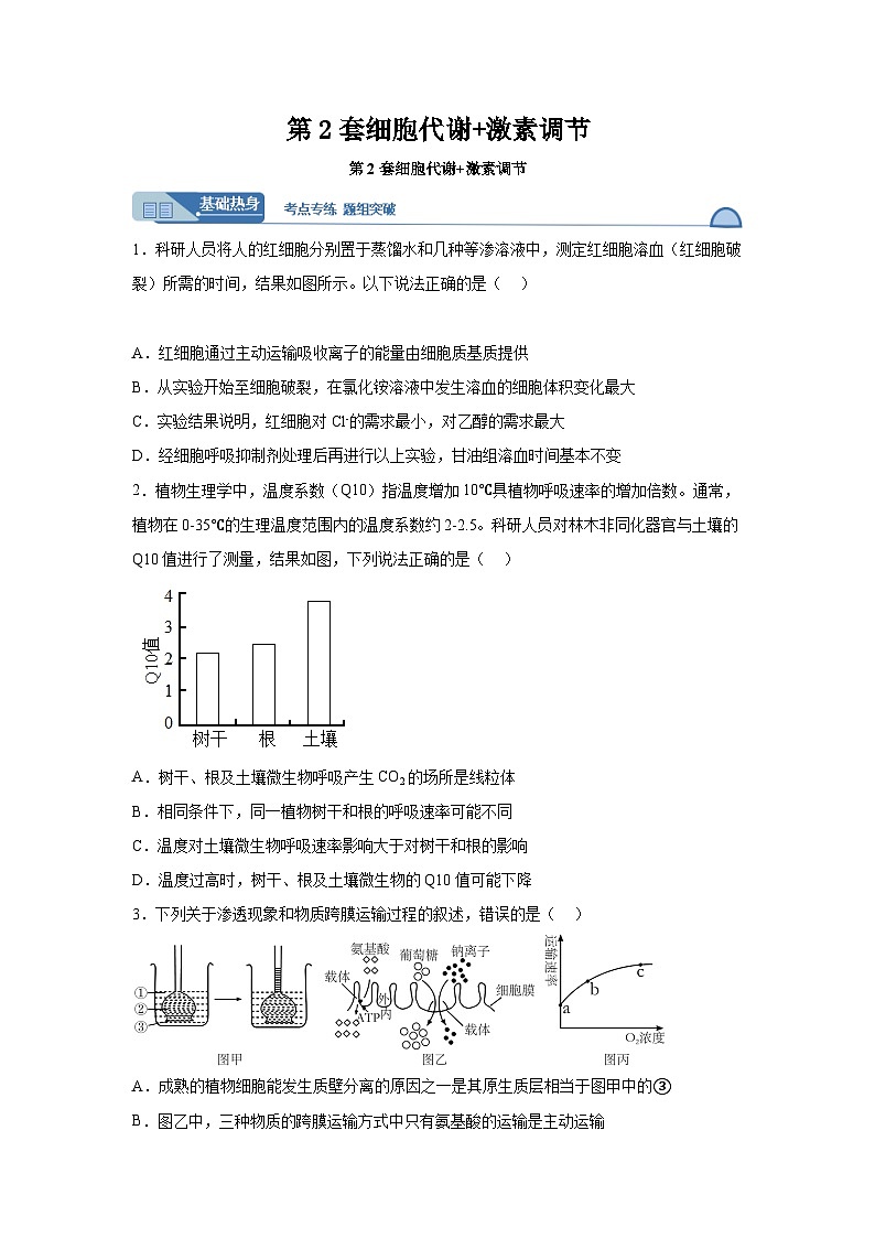 高考生物第一轮复习知识点挖空专项练习 第2套细胞代谢激素调节（原卷版+答案解析）第1页