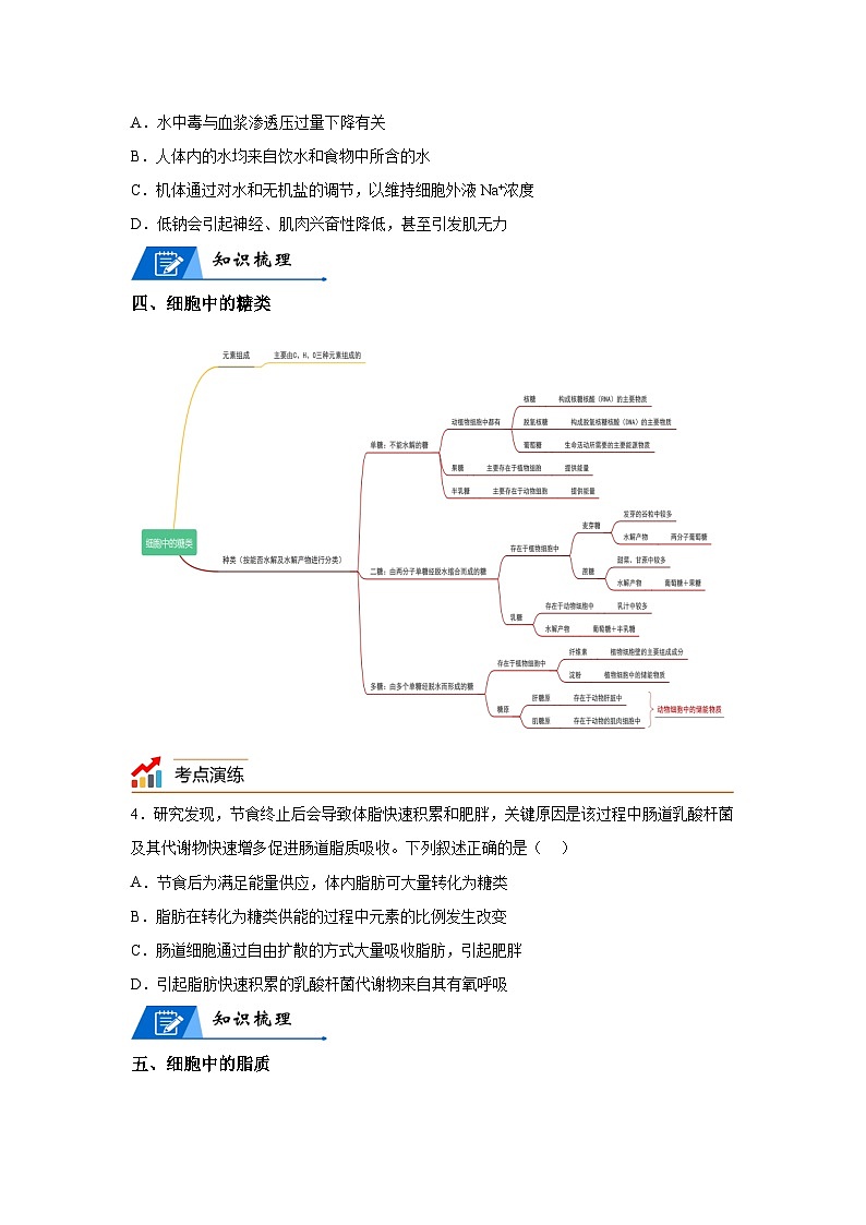 高考生物第一轮复习知识点挖空专项练习 专题1组成细胞的分子与化合物-回归课本-23版高考生物复习（原卷版+答案解析）03