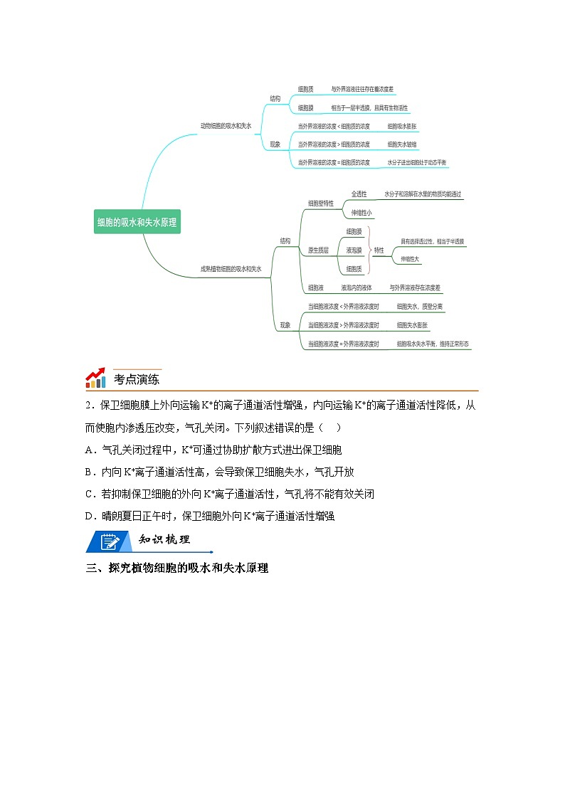 高考生物第一轮复习知识点挖空专项练习 专题3物质运输-回归课本-23版高考生物复习（原卷版+答案解析）第2页