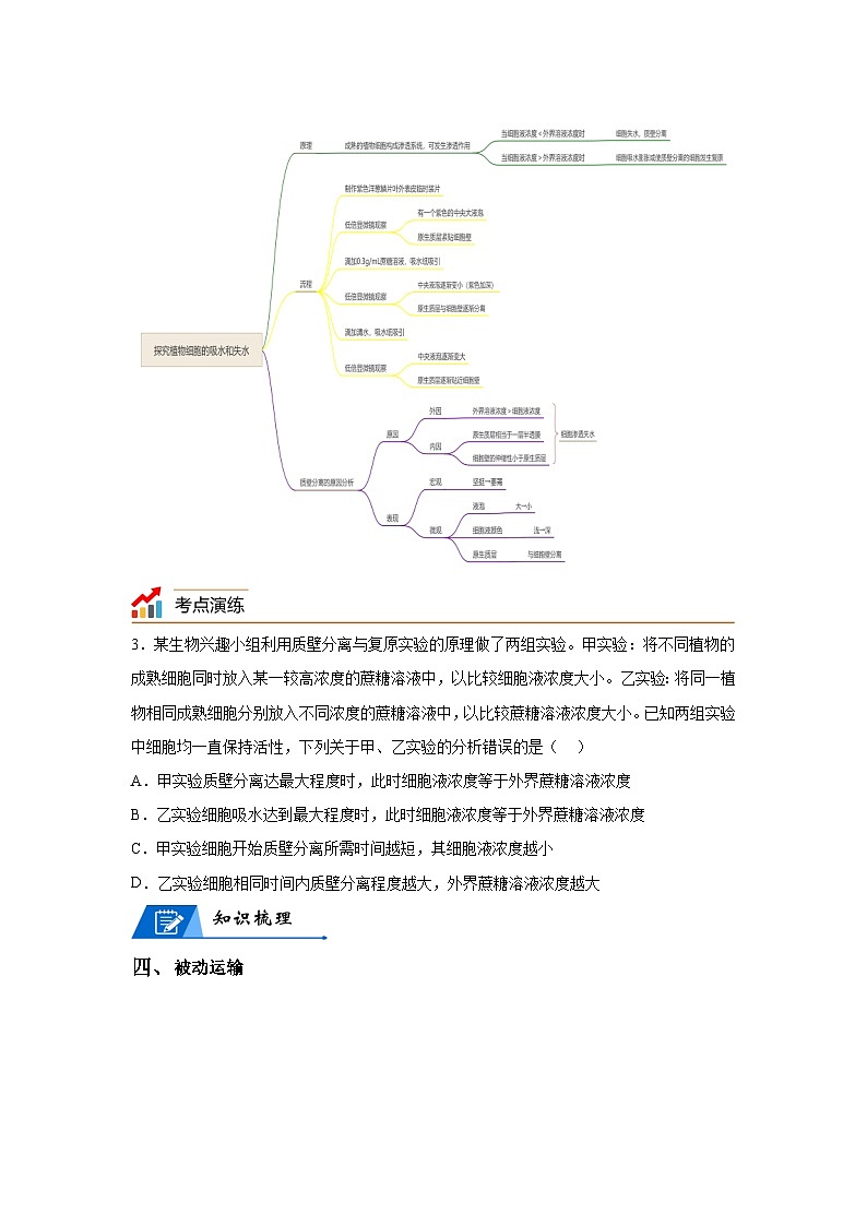 高考生物第一轮复习知识点挖空专项练习 专题3物质运输-回归课本-23版高考生物复习（原卷版+答案解析）第3页