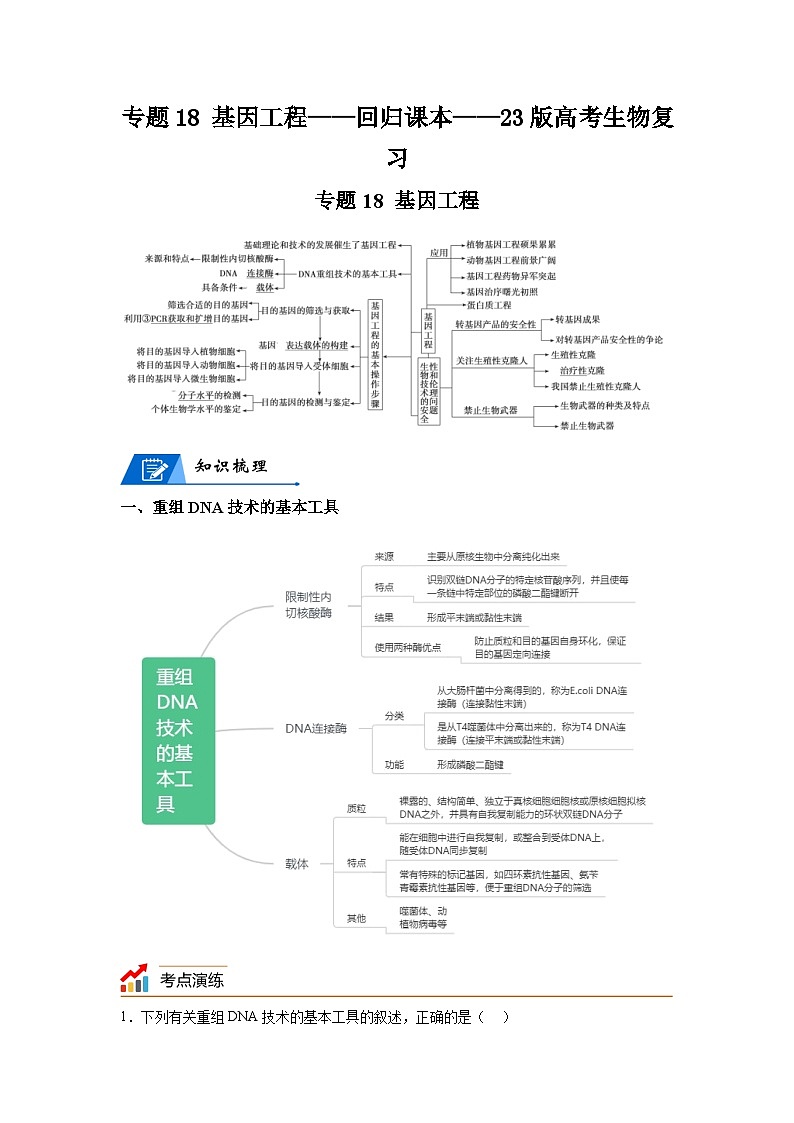 高考生物第一轮复习知识点挖空专项练习 专题18基因工程-回归课本-23版高考生物复习（原卷版+答案解析）01
