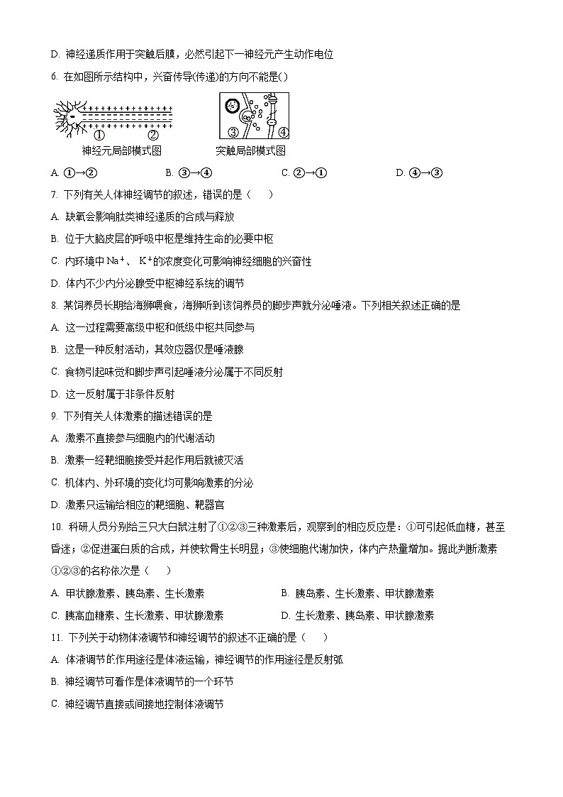 精品解析：山东省济南市莱钢高级中学2022-2023学年高二上学期期中生物试题（原卷版+答案解析）02
