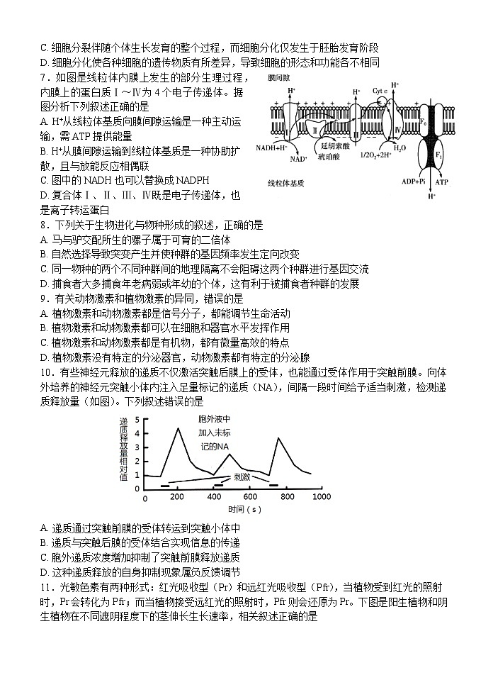 江苏省扬州中学2023-2024学年高三下学期阶段练习生物试题02