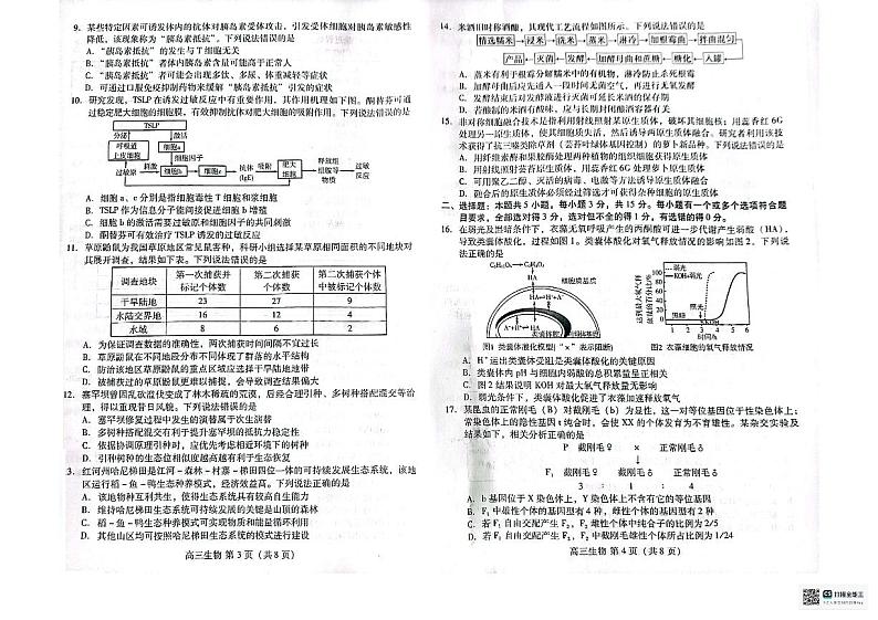 山东省潍坊市2023-2024学年高三下学期一模生物试题第2页