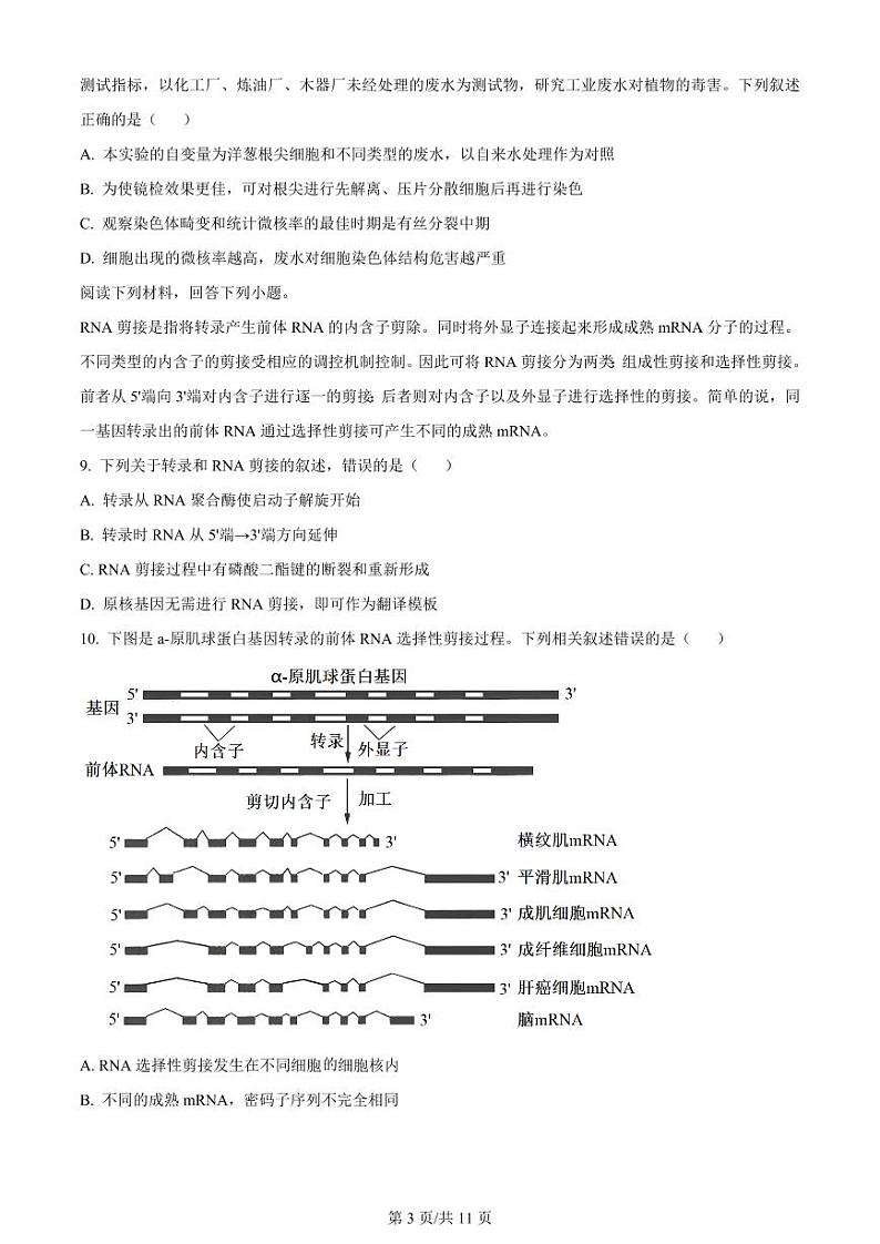 精品解析：浙江省七彩阳光联盟2023-2024学年高三下学期开学生物试题（原卷版）第3页