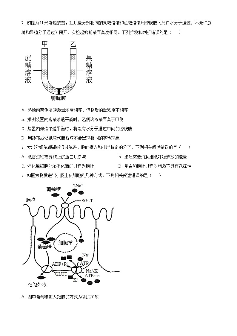 山西省部分学校2023-2024学年高一上学期1月期末联考试题生物（Word版附解析）03