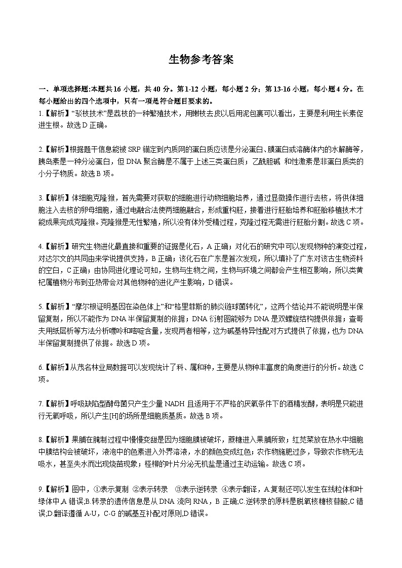 2024届广东省茂名市高三年级第一次综合测试（茂名一模）生物（解析版）01
