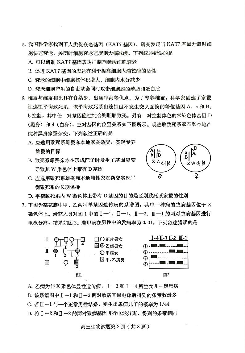 2022-2023河北保定高三第一学期期末生物试题及答案02