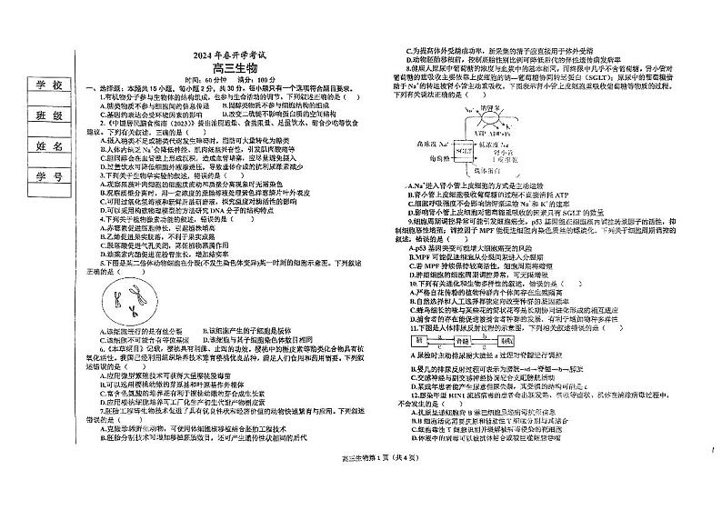 辽宁省辽东南协作体2023-2024学年高三下学期开学考试 生物01