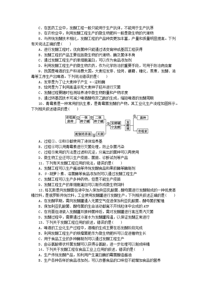 2023版新教材高中生物第1章发酵工程第3节发酵工程及其应用课时作业新人教版选择性必修3第2页