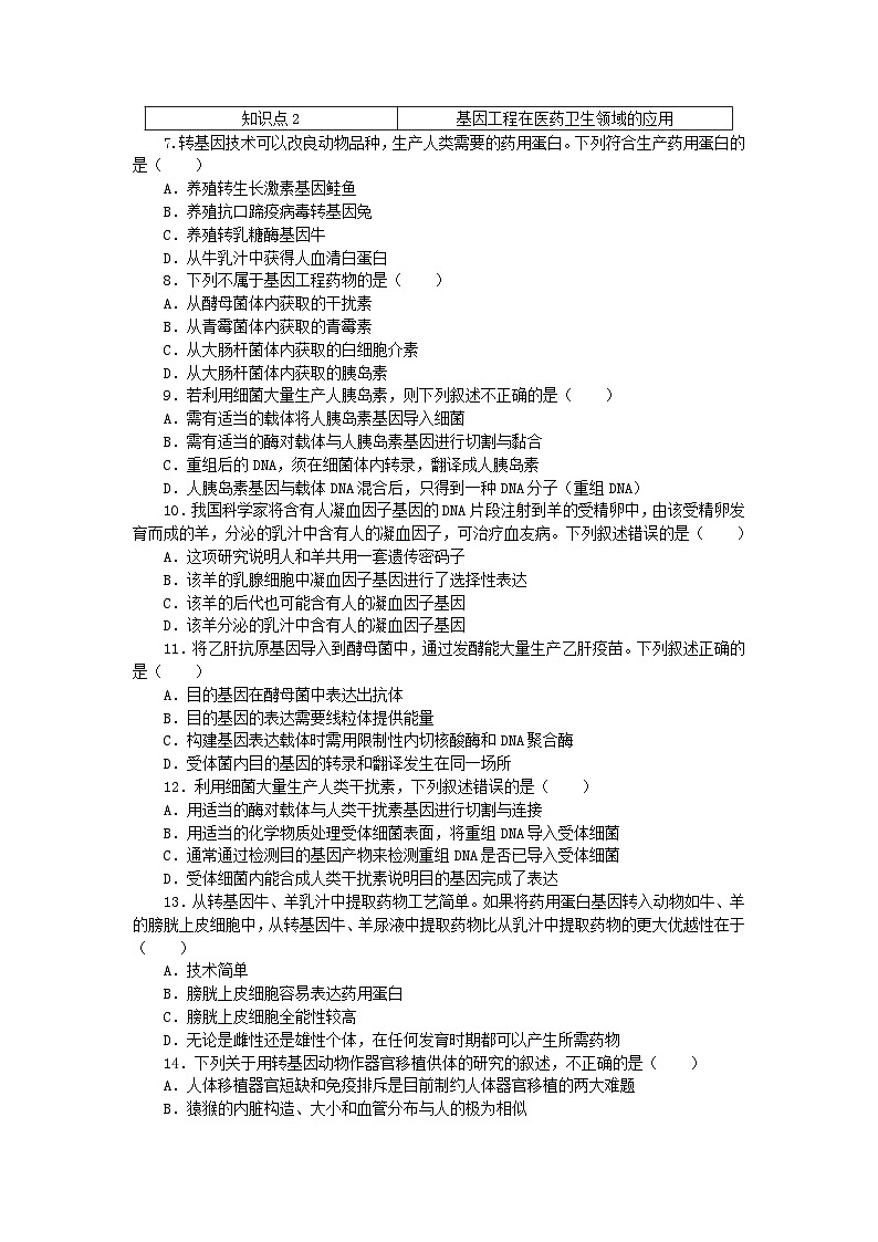 2023版新教材高中生物第3章基因工程第3节基因工程的应用课时作业新人教版选择性必修3第2页