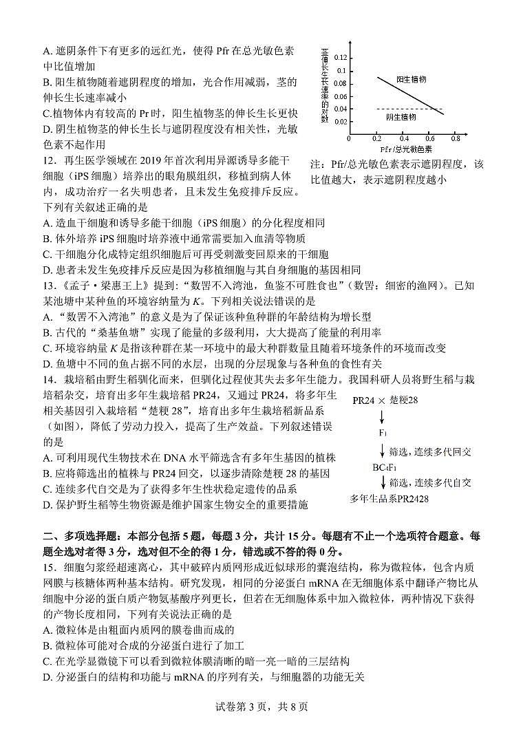 江苏省扬州zx2023-2024高三下学期开学考试生物试卷及答案03