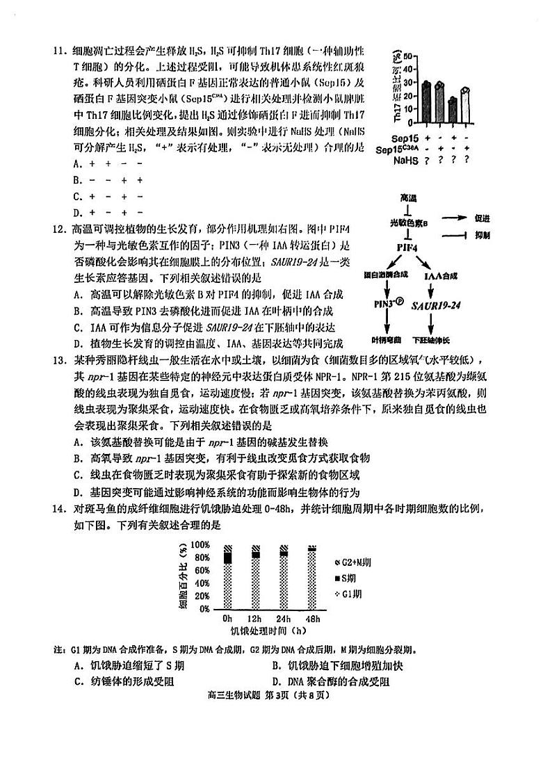 福建省泉州市2024届高三第三次质量监测生物试题03
