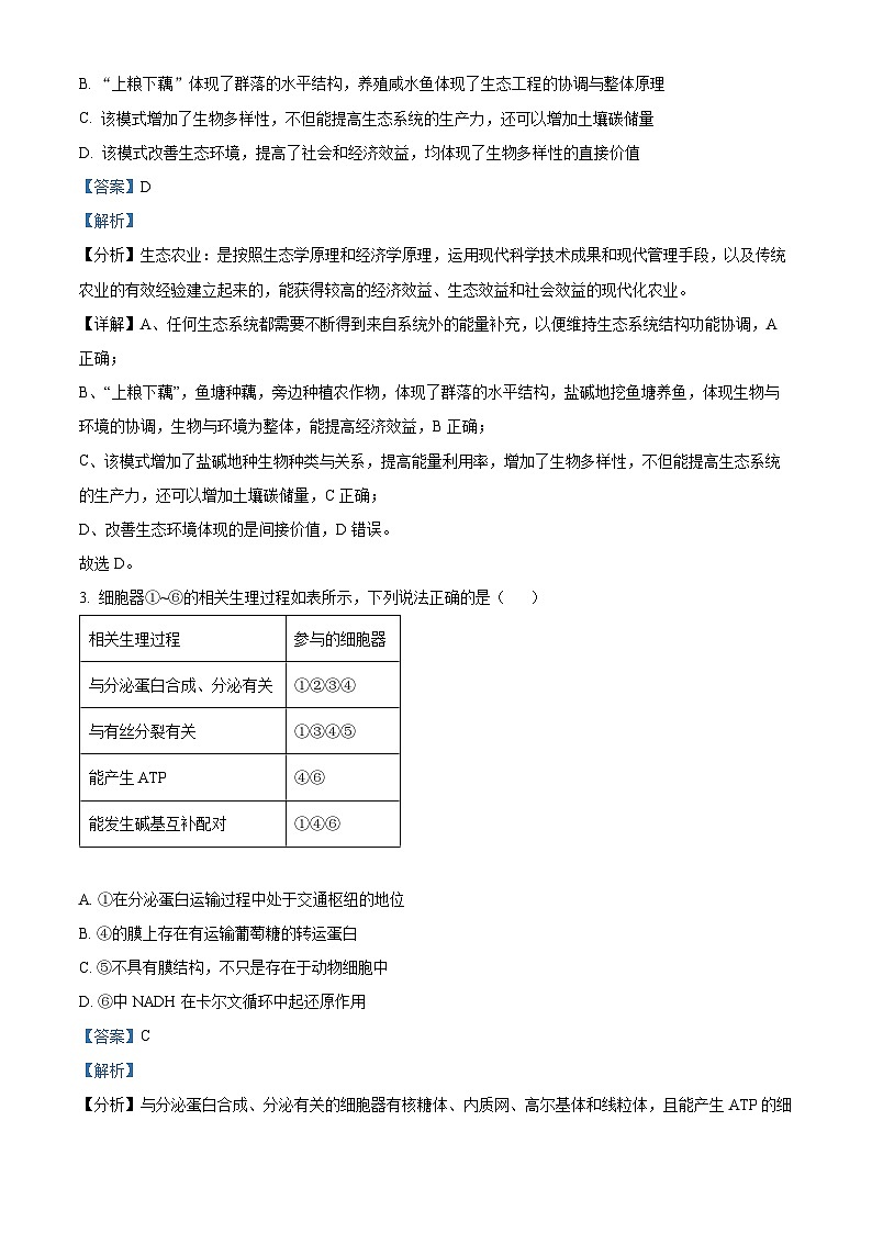 重庆市大足中学2023-2024学年高三下学期3月适应性考试生物试题 Word版含解析第2页