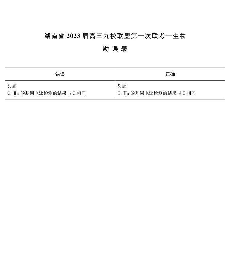 湖南省2023届高三九校联盟第一次联考生物试题及答案01