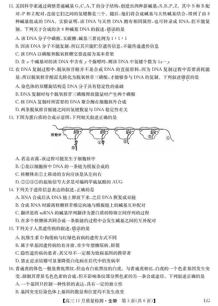 生物-11月质量检测巩固卷（老教材）第3页