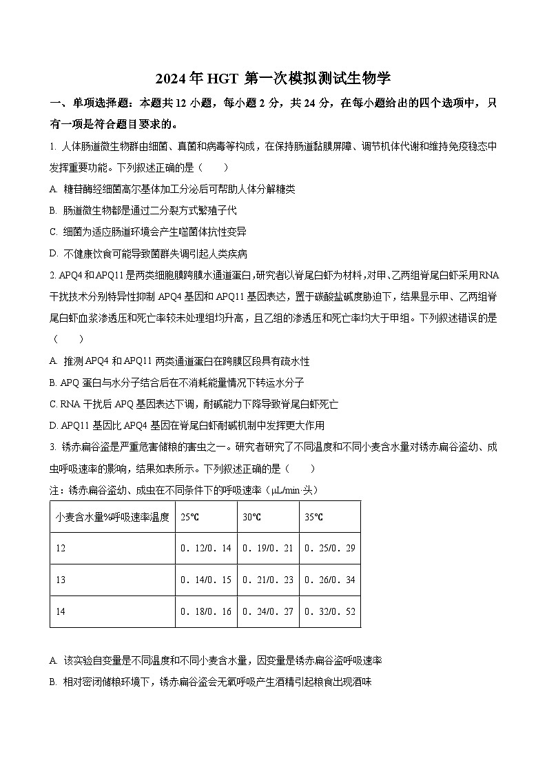 江西省南昌市2024届高三下学期第一次模拟测试生物试卷（Word版附解析）01