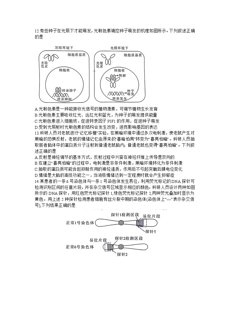 福建省莆田市2024届高三下学期二模生物试卷（Word版附解析）03
