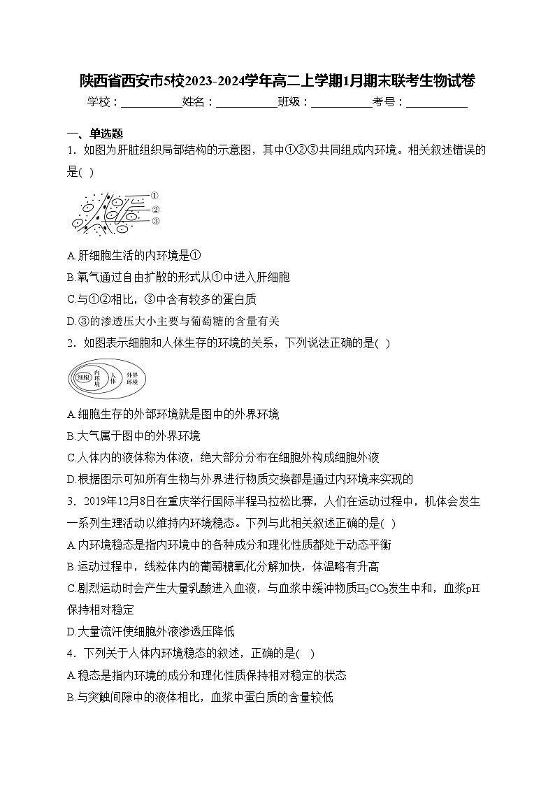 陕西省西安市5校2023-2024学年高二上学期1月期末联考生物试卷(含答案)第1页