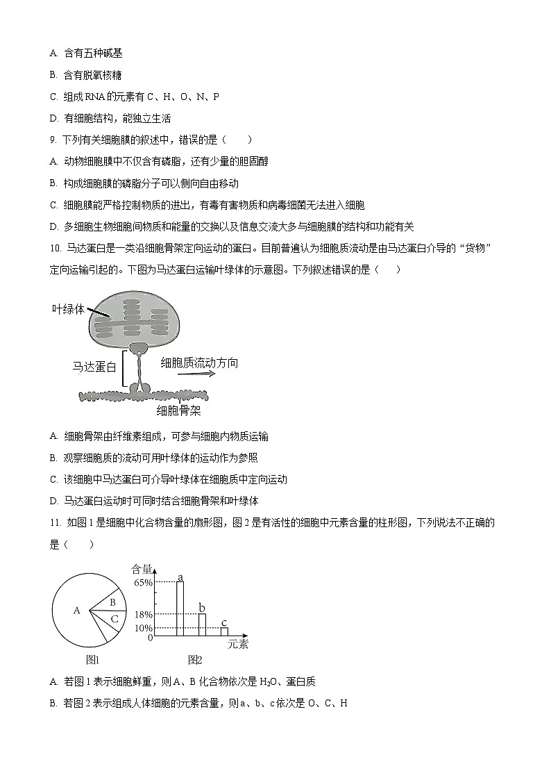 精品解析：重庆市永川双石中学校2023-2024学年高一上学期11月半期考试（期中）生物试题（原卷版）第2页