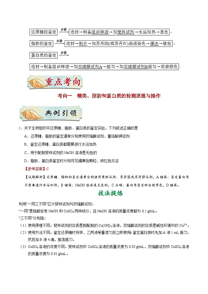 最新高考生物考点一遍过讲义 考点03 检测生物组织中的糖类、脂肪和蛋白质02