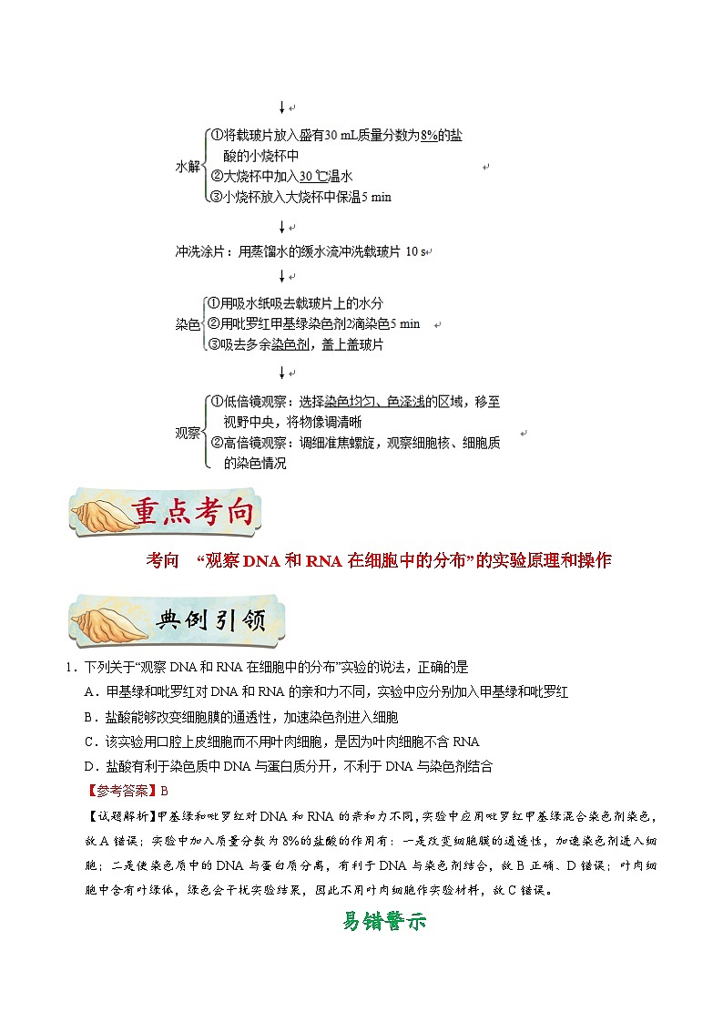 最新高考生物考点一遍过讲义 考点06 观察DNA和RNA在细胞中的分布02