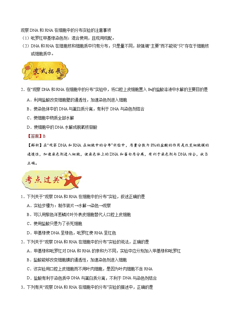 最新高考生物考点一遍过讲义 考点06 观察DNA和RNA在细胞中的分布03