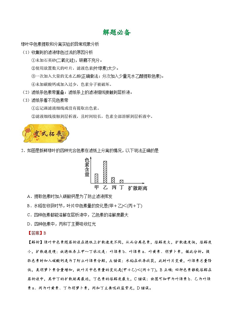 最新高考生物考点一遍过讲义 考点18 绿叶中色素的提取和分离第3页