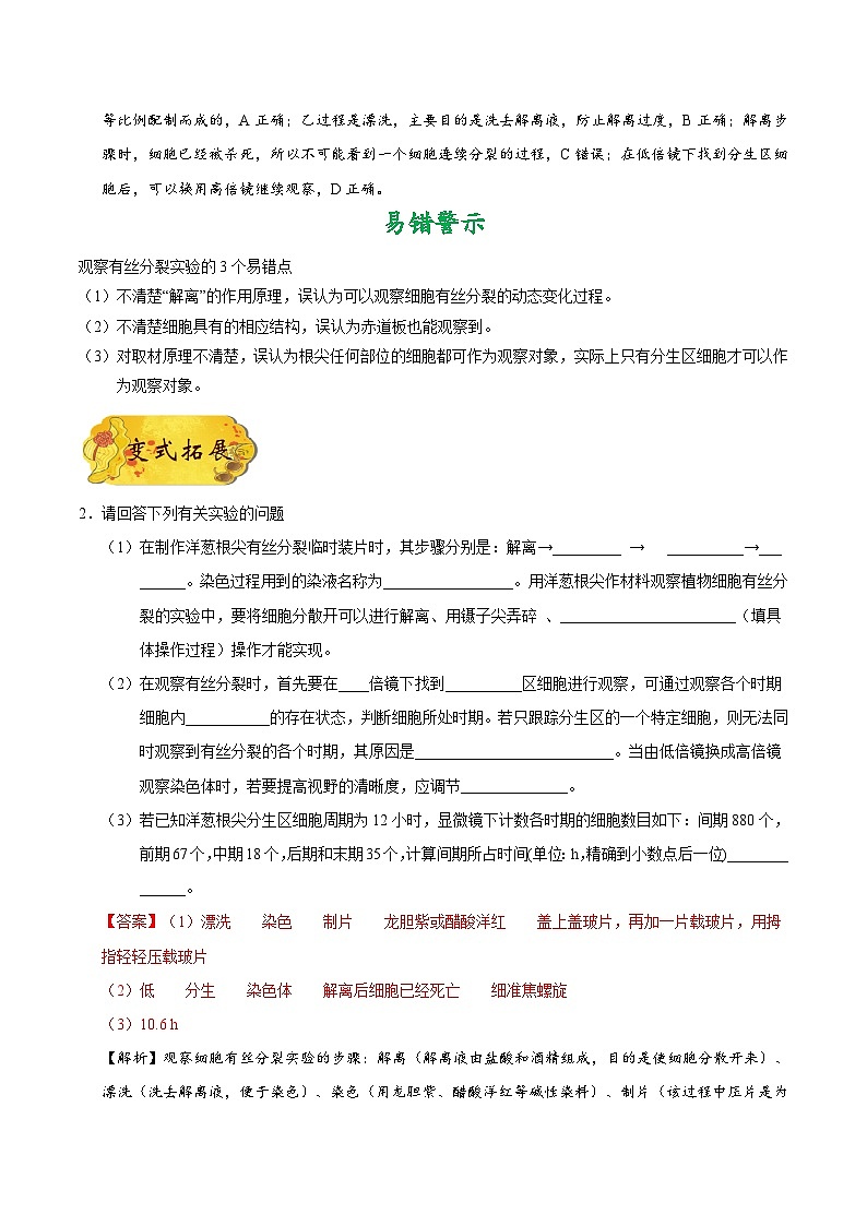 最新高考生物考点一遍过讲义 考点22 观察根尖分生区组织细胞的有丝分裂03