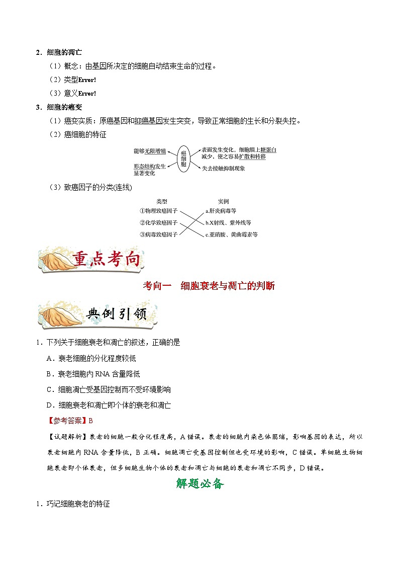 最新高考生物考点一遍过讲义 考点24 细胞的衰老、凋亡和癌变第2页
