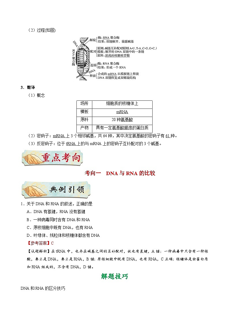 最新高考生物考点一遍过讲义 考点31 遗传信息的转录和翻译02