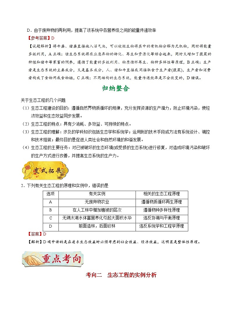 最新高考生物考点一遍过讲义 考点88 生态工程03