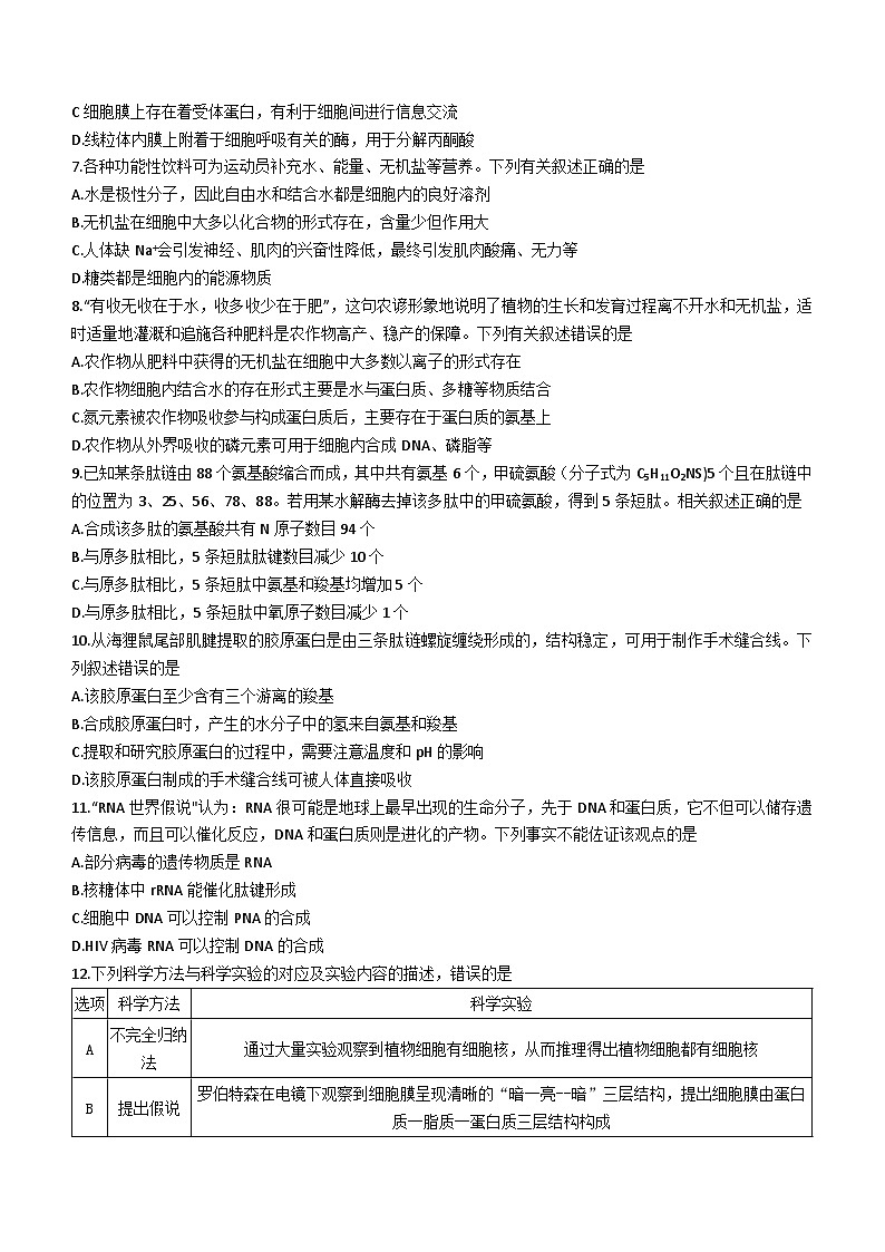 吉林省长春市东北师范大学附中2023-2024学年高一下学期开学考试生物试题第2页