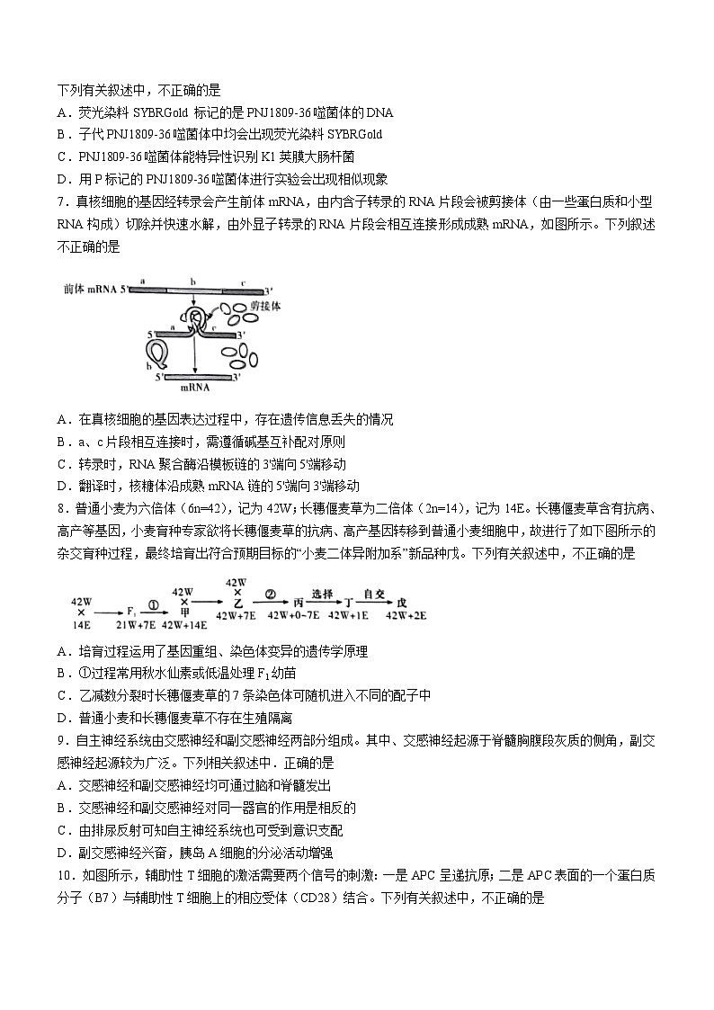 2024届湖南省张家界市2024年高三二模生物试题第3页