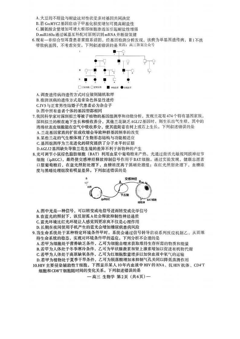 江西省南昌市2023-2024学年高三下学期第一次模拟测试生物试卷02