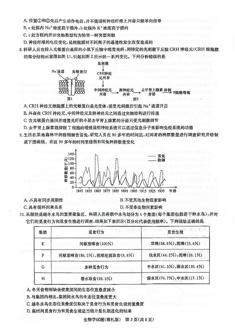 湖南省长沙市雅礼中学2023-2024学年高三下学期月考（七）生物试题03