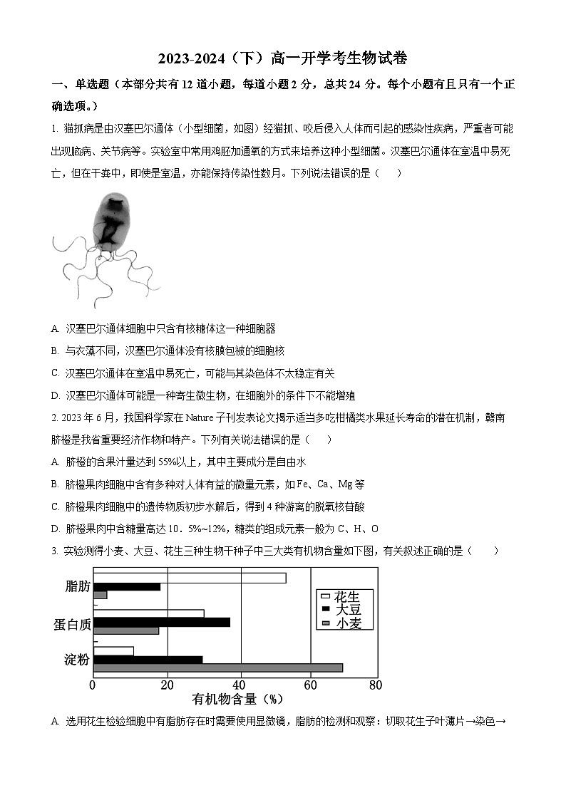 2024宜春宜丰中学高一下学期开学考试生物含解析01