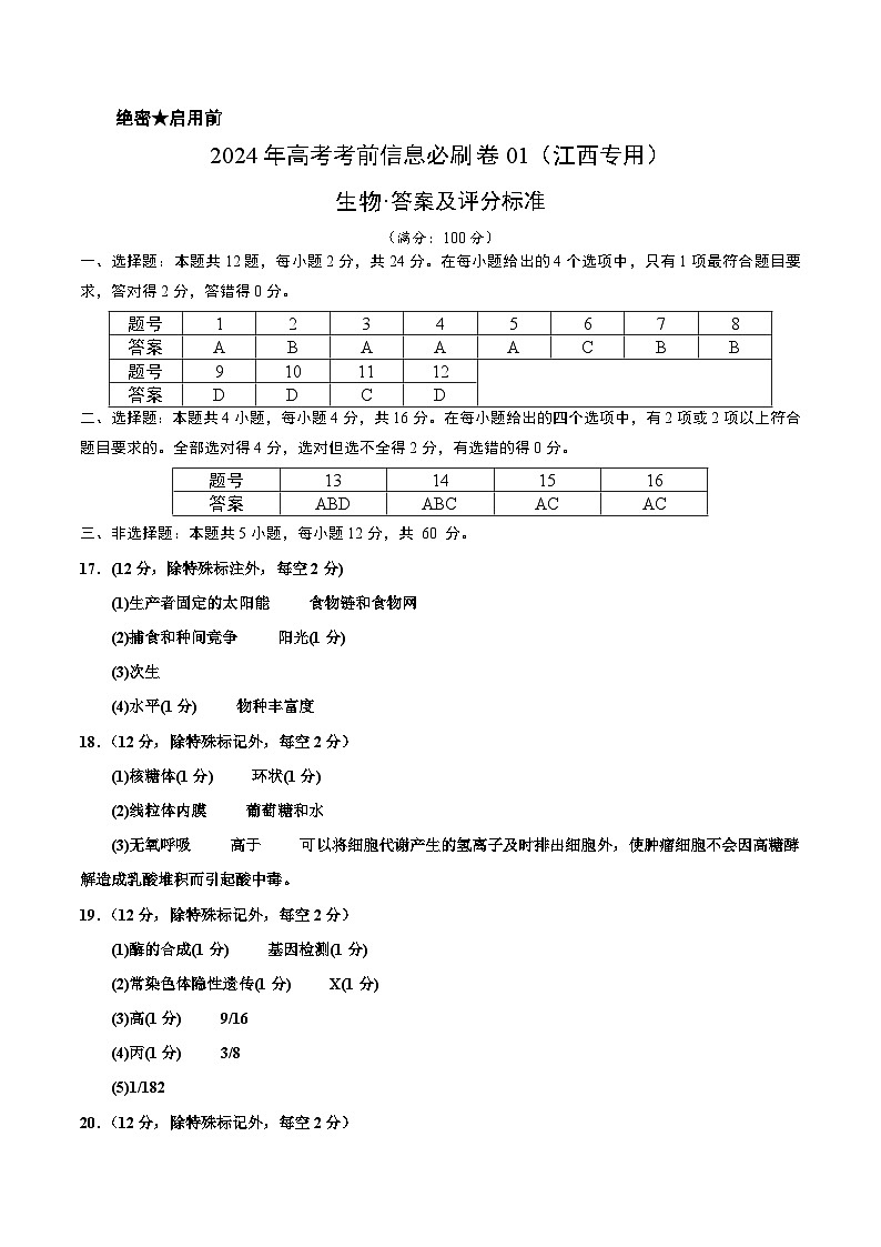 信息必研卷01（江西专用）（参考答案）第1页
